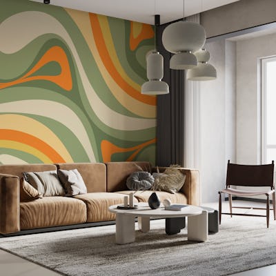 Retro New Groove Abstract Sage Olive Orange