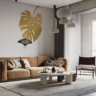 Butterfly & Monstera Leaf Mural