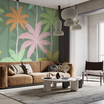 Colourful Palm Leaf Paradise on Green