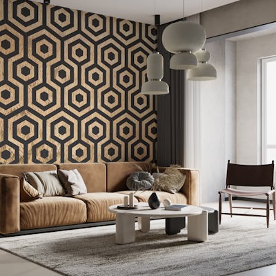 Wood Texture Hexagon Damask