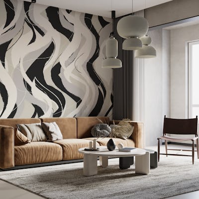 Beige Grey Black Waves Pattern