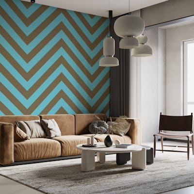 Chevron pattern in teal blue and beige brown