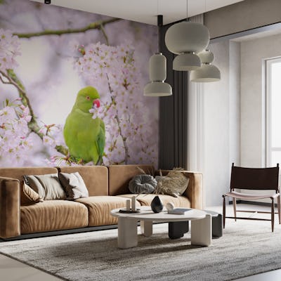 Parakeets Among Flowers
