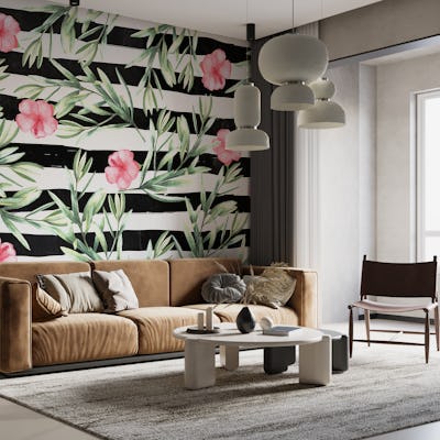 Delicate Hibiscus On Stripes