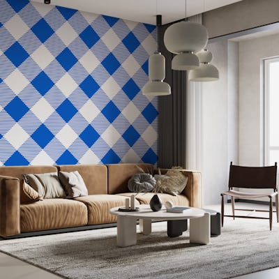 White azure blue gingham