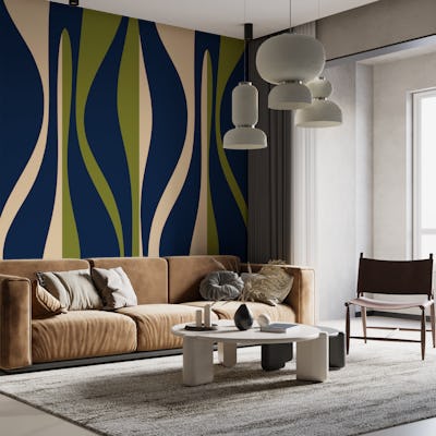 Mid Century Modern Lounge Abstract Navy Olive