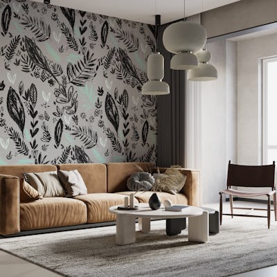 ink patterned jungle leaves