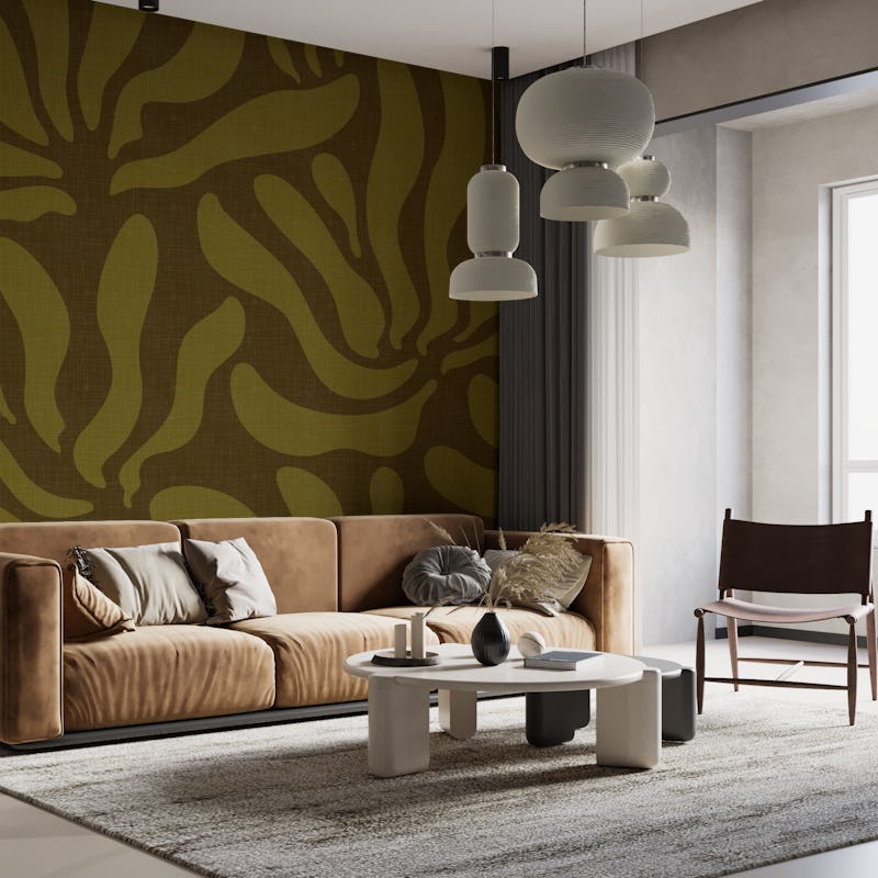 Flowing Modern Leaves Khaki WM