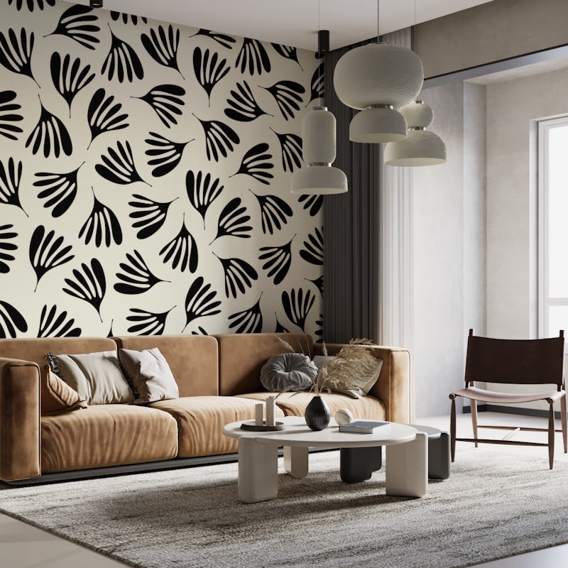 Wispy Leaves Contemporary Black and Cream