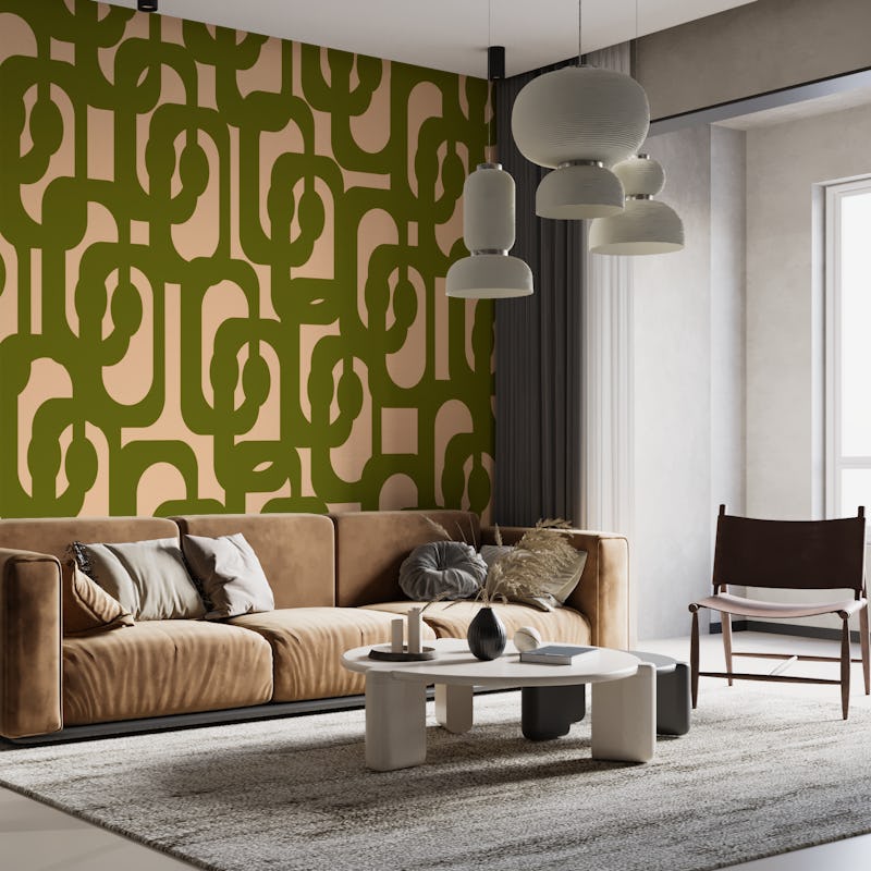 Mid Century Modern Loops Olive Green Blush
