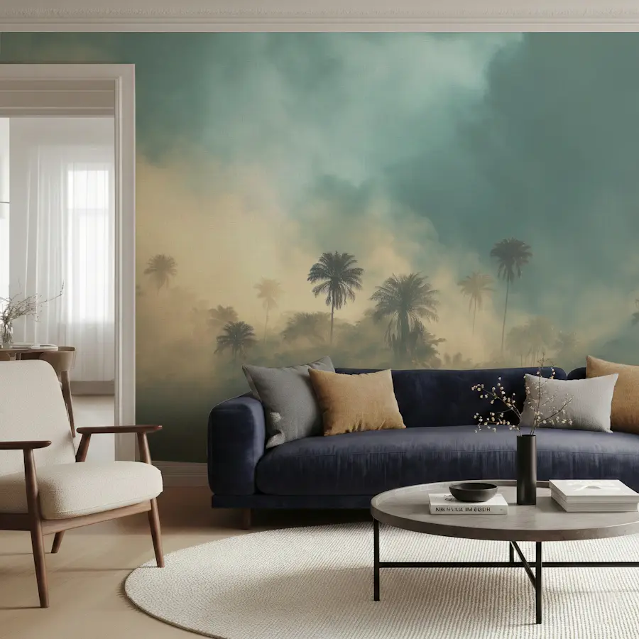 Cloudy Jungle View wallpaper in a room