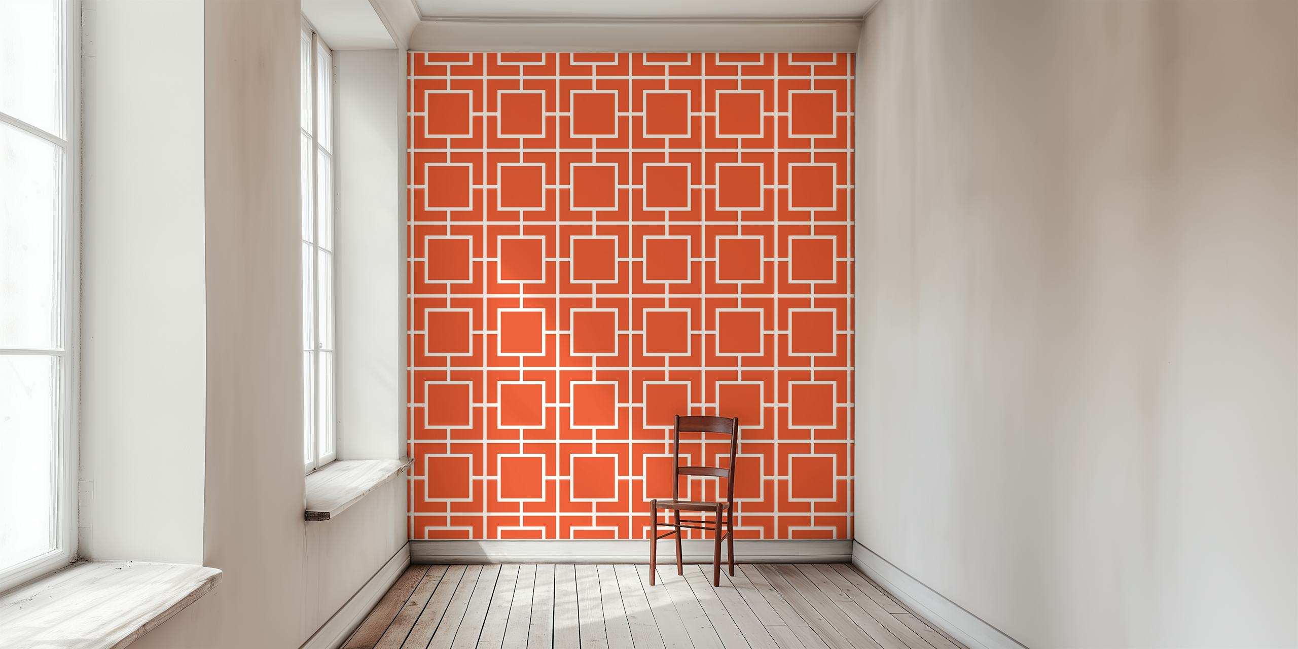 Spanish Brunt Orange Squares wallpaper in a room
