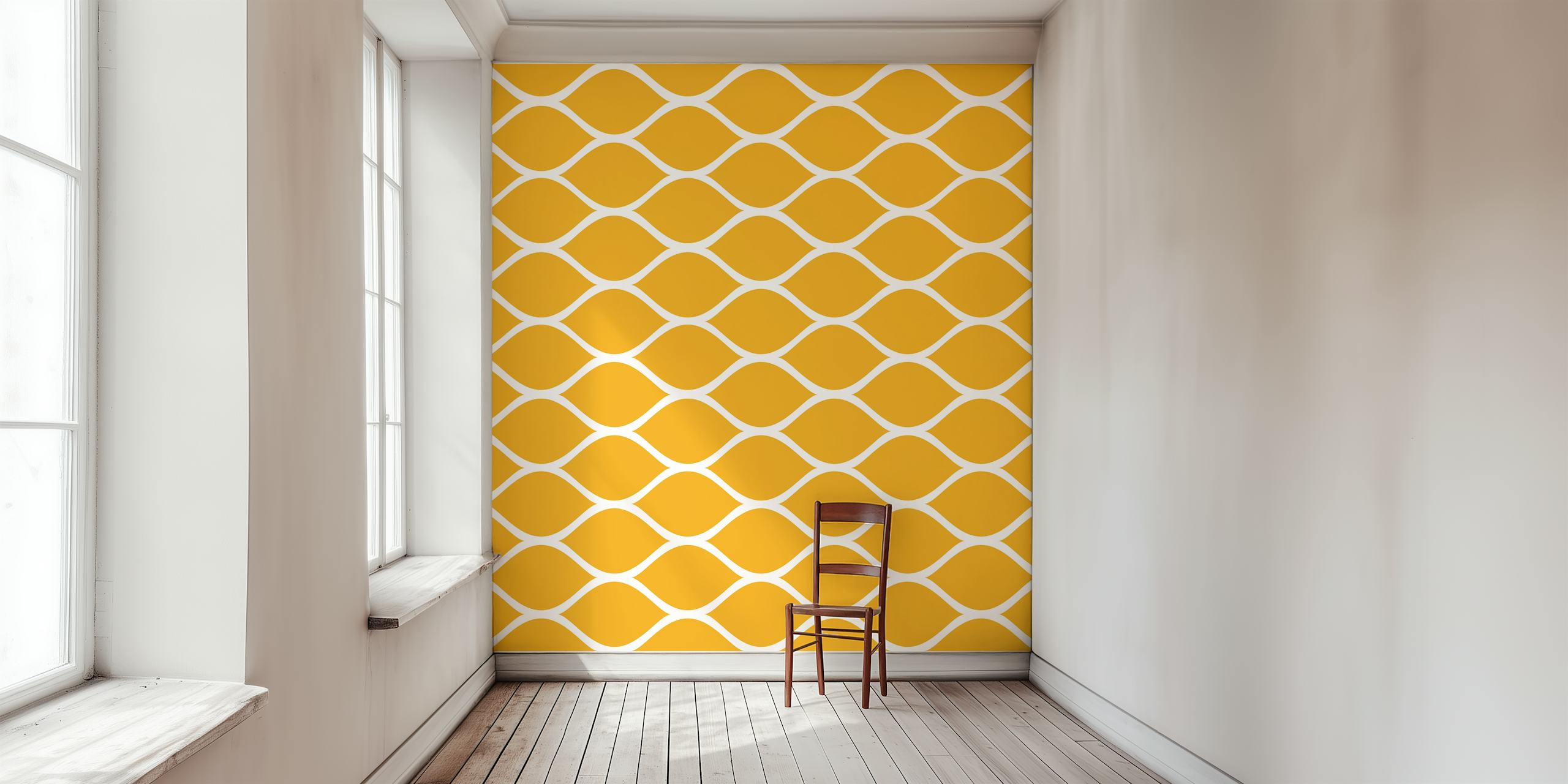 Ogee pattern in golden yellow and white wallpaper