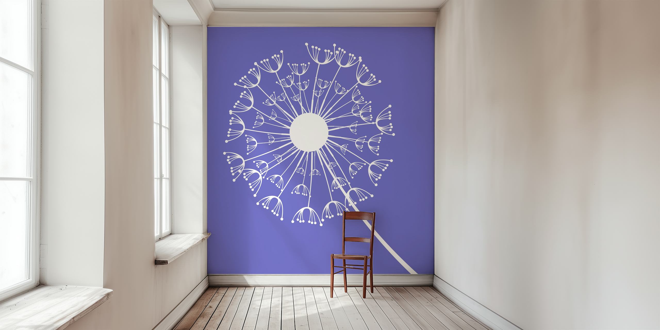 White dandelion floral pattern on purple background wallpaper