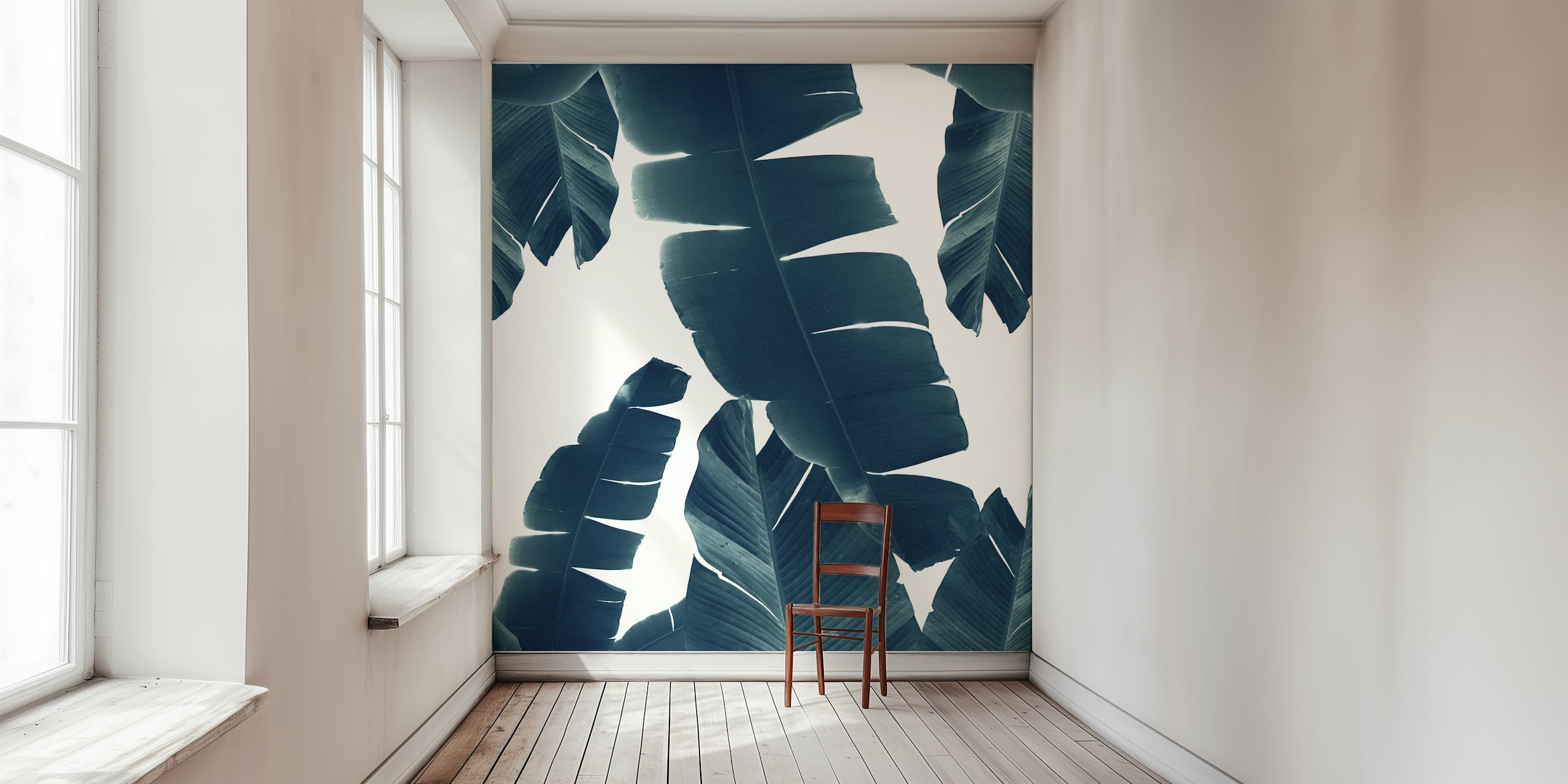 Banana Leaves Green Blue 2 wallpaper in room