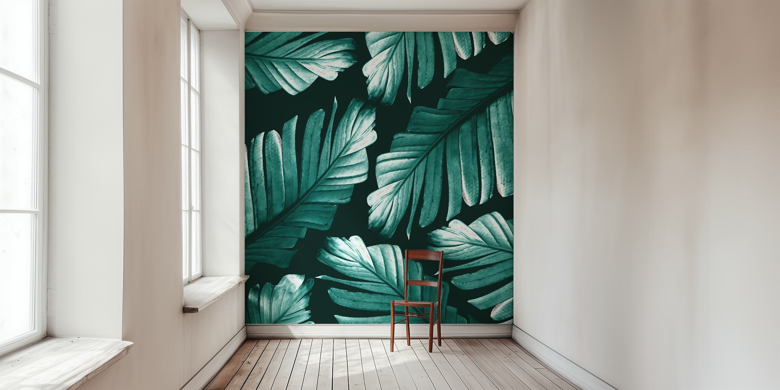 Tropical banana leaves wallpaper in a room