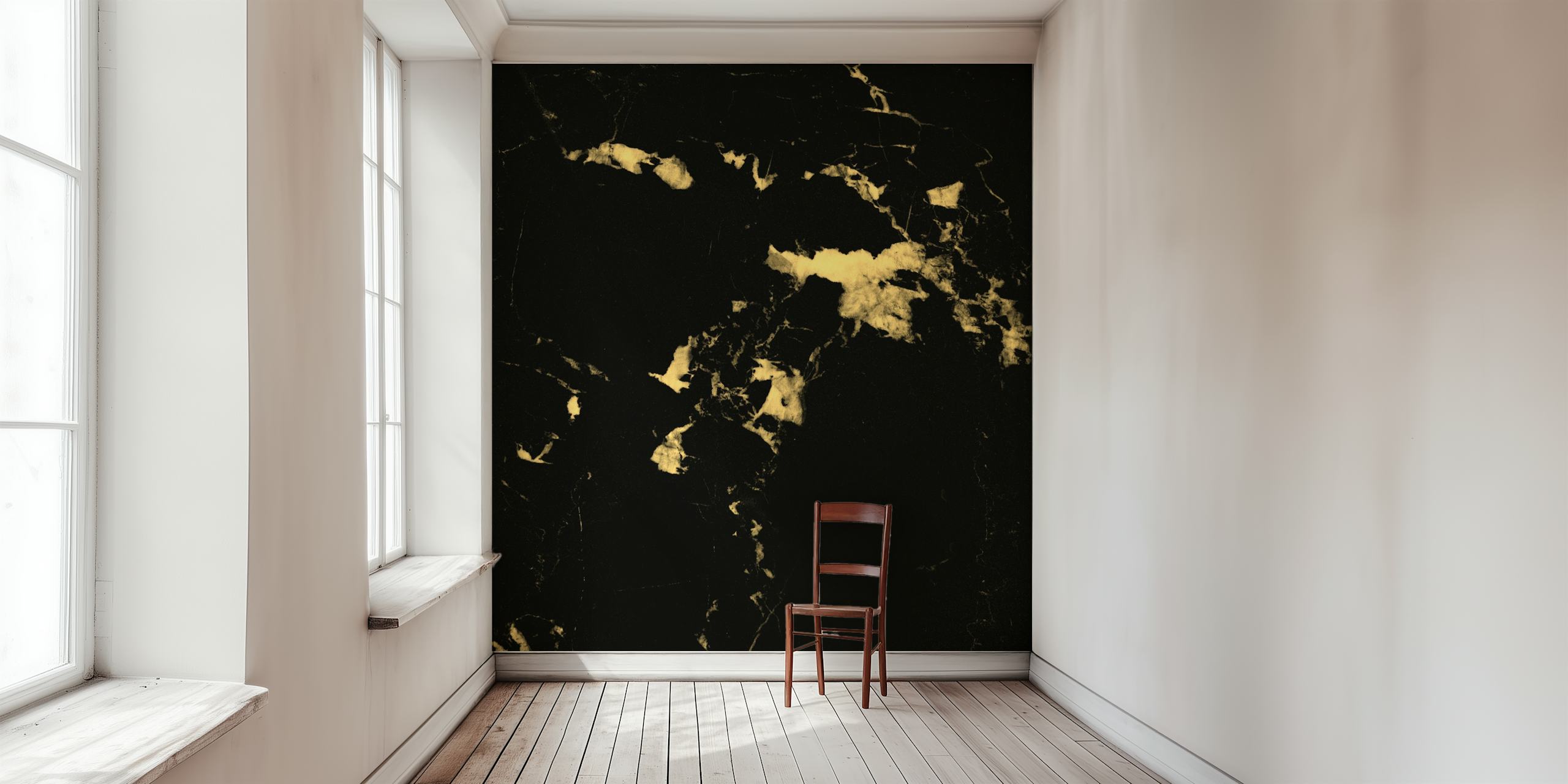 Carta da parati Black Marble 5 con venature bianche e dorate