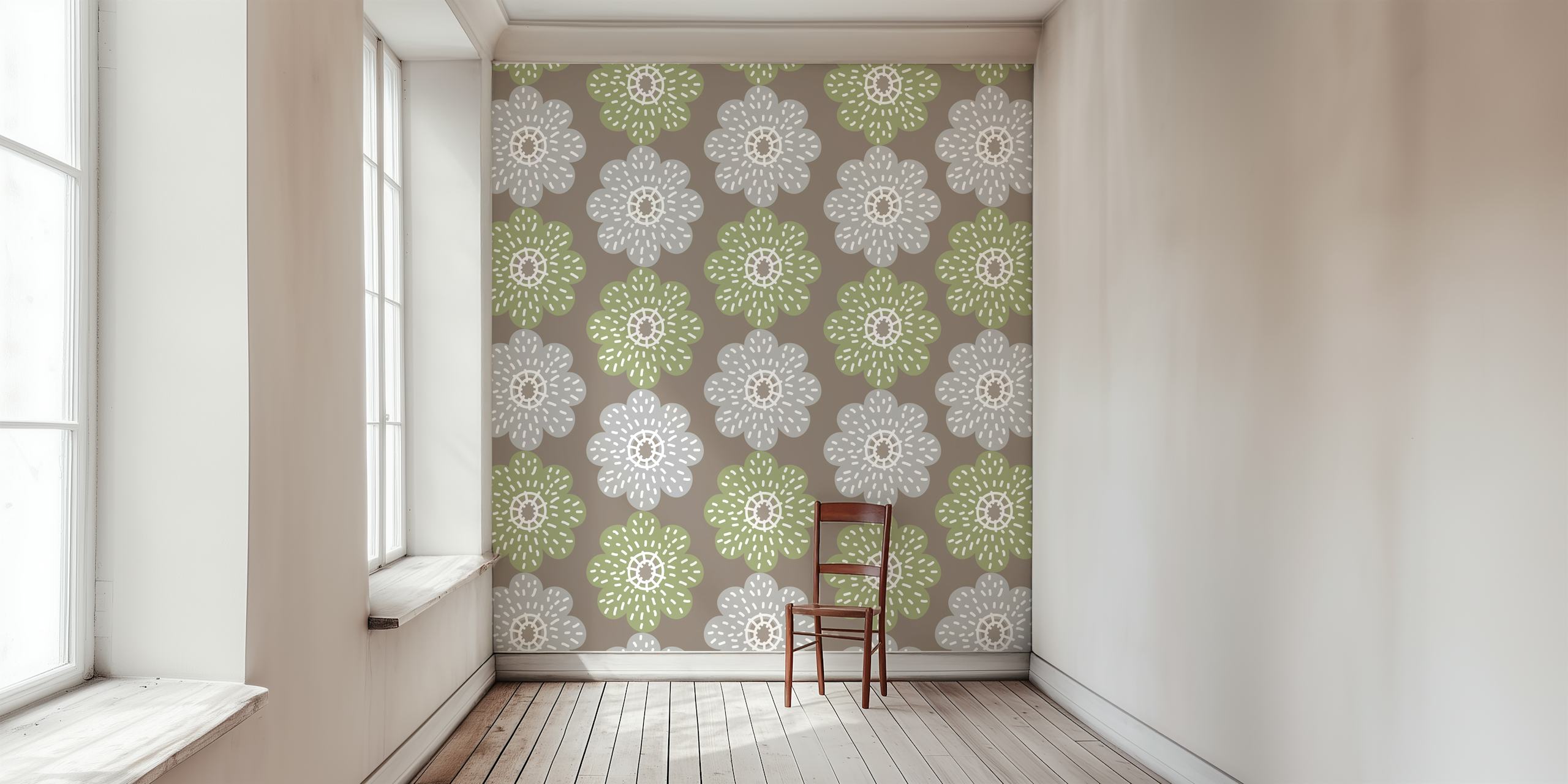 Poppy Taupe Sage Grey Sand Ash tapeta kwiatowa
