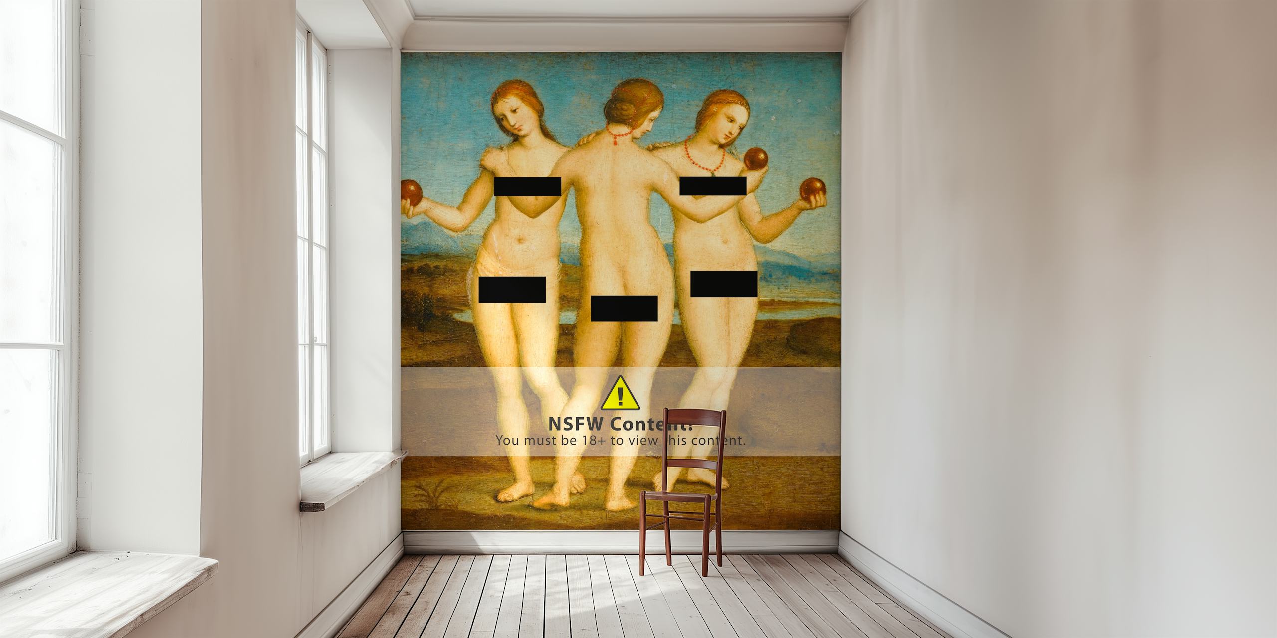 Image censurée des Trois Grâces mythologiques dans une peinture murale classique pour la décoration intérieure