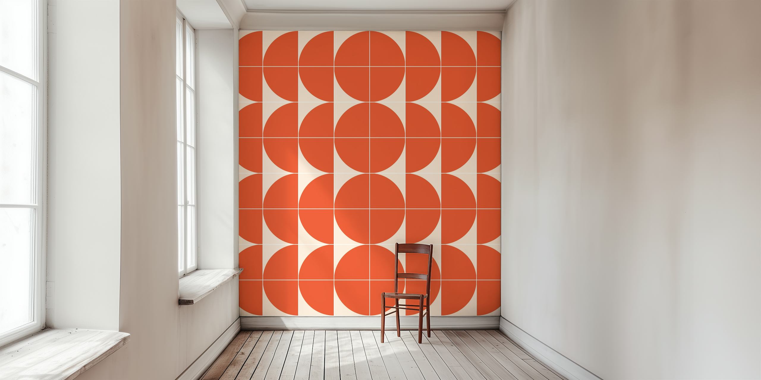 Geometric orange circle pattern on light background wallpaper