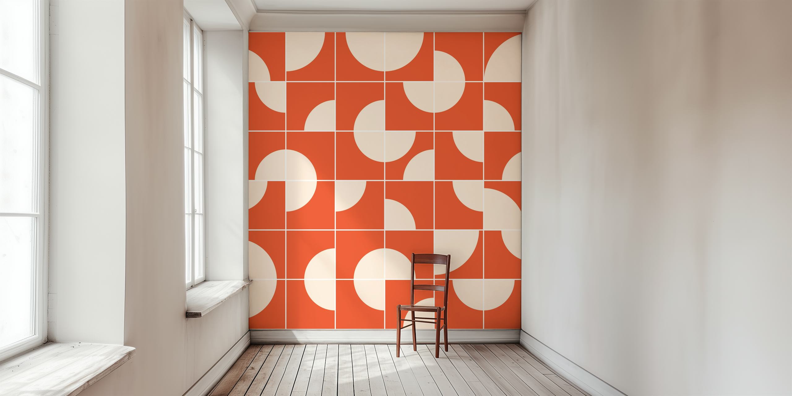 Papel de parede Retro Circles in Ivory Orange em um quarto