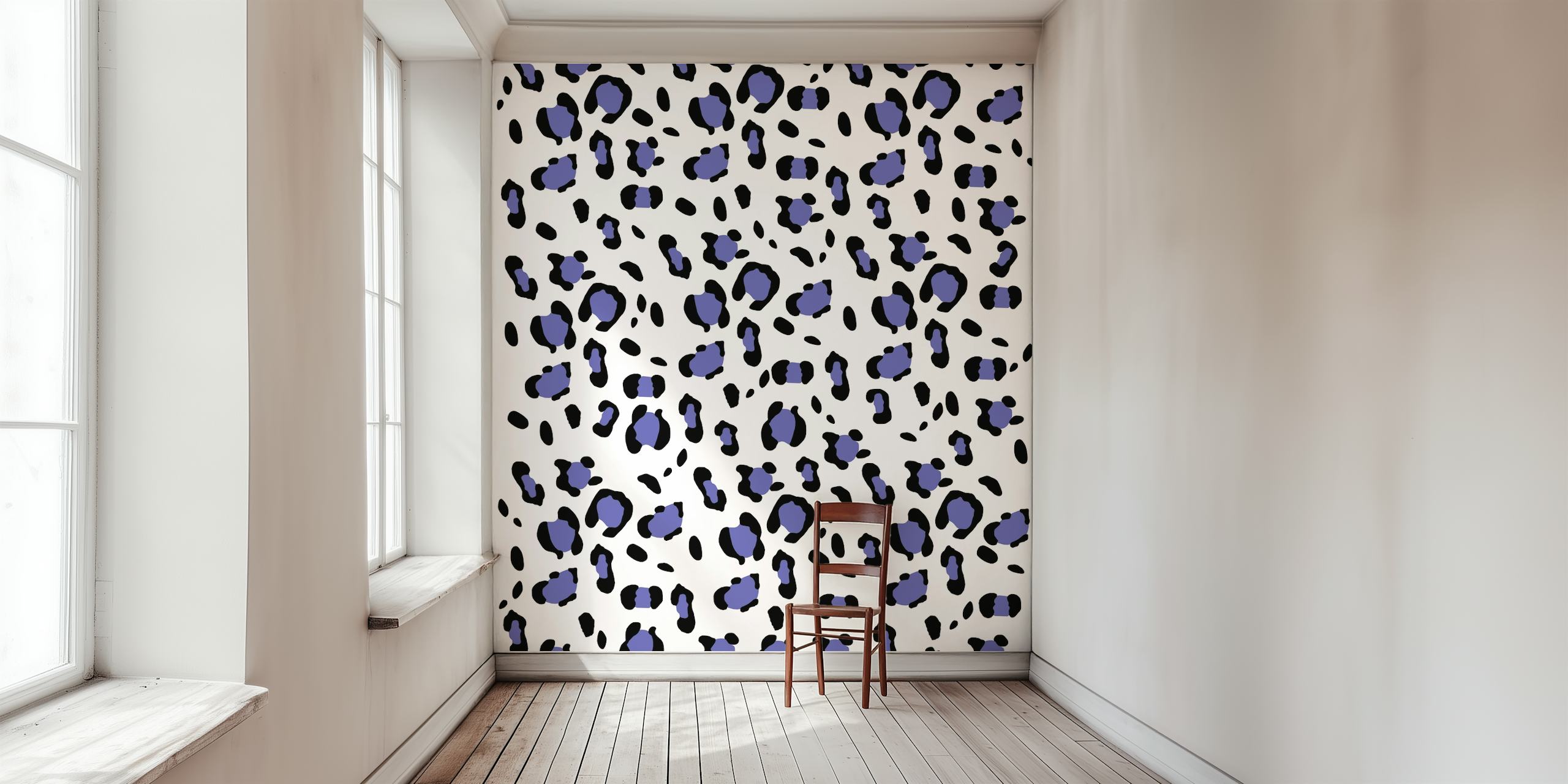 Blauw en zwart luipaardprintpatroon op een witte muurschildering als achtergrond