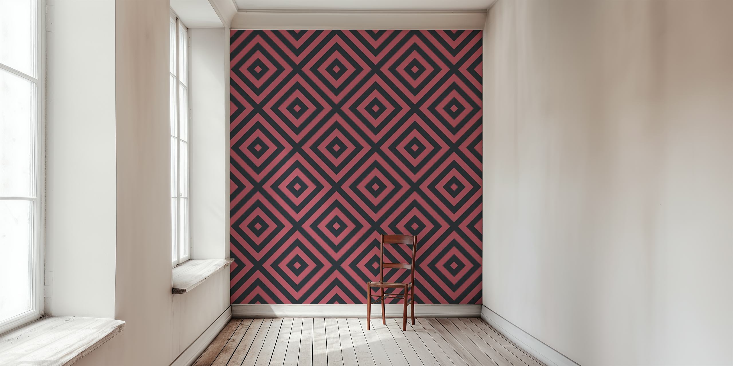 Geometric Squares Wine Black τοίχου με βαθιά κρασιά και μαύρα χρώματα