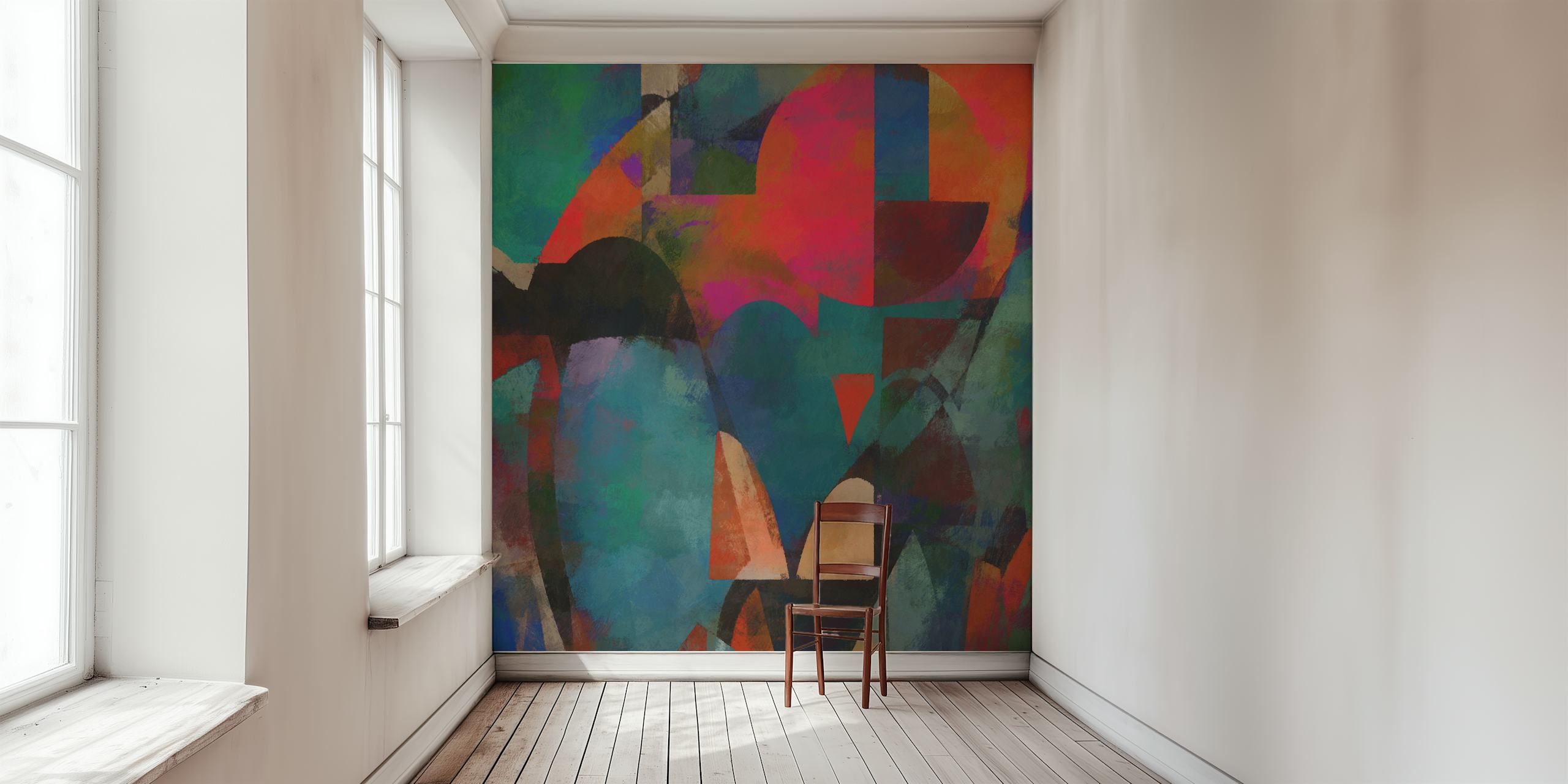 Geometric Landscape-tapet i et rum