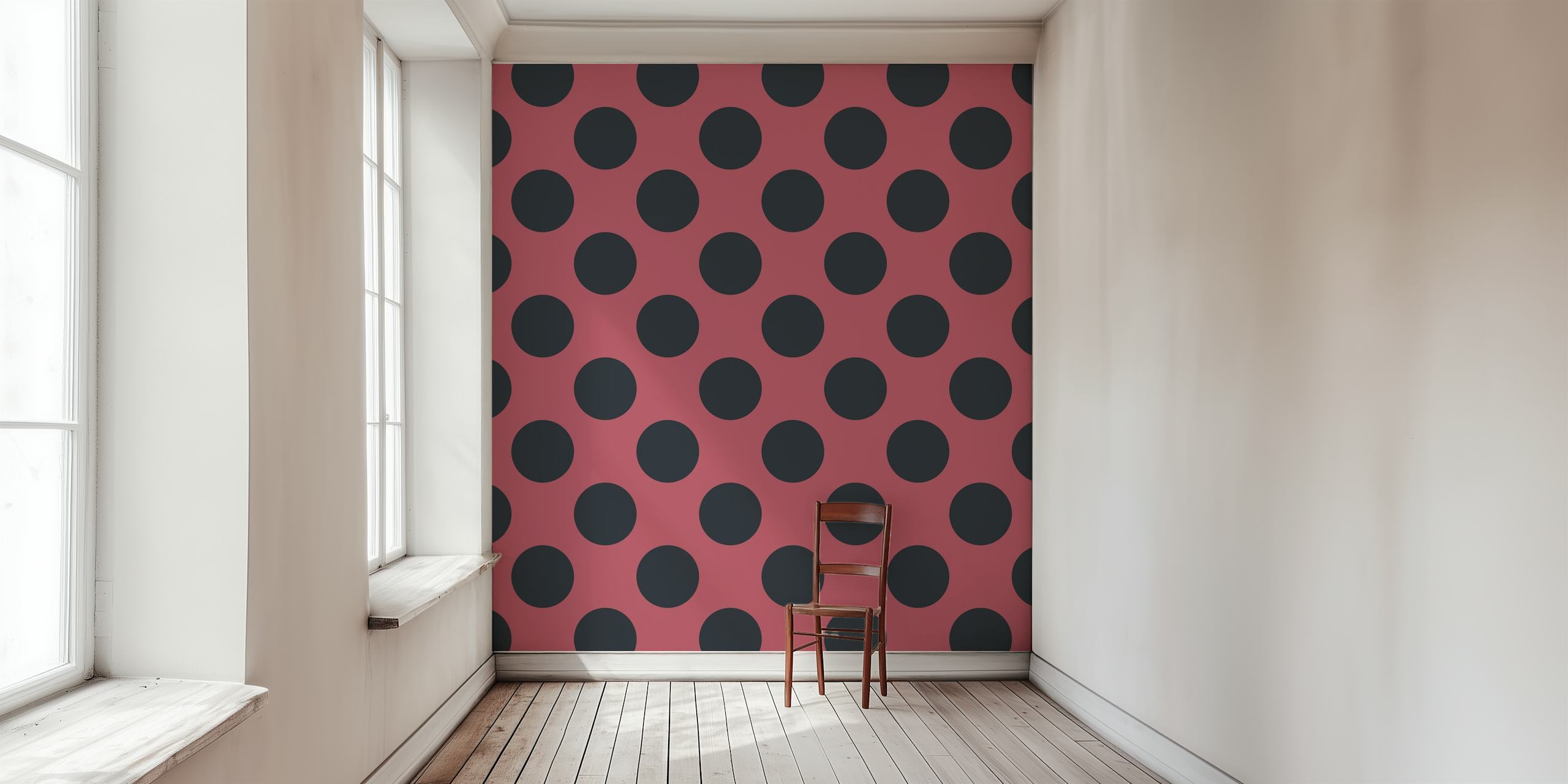 Black polka dots wallpaper in a room