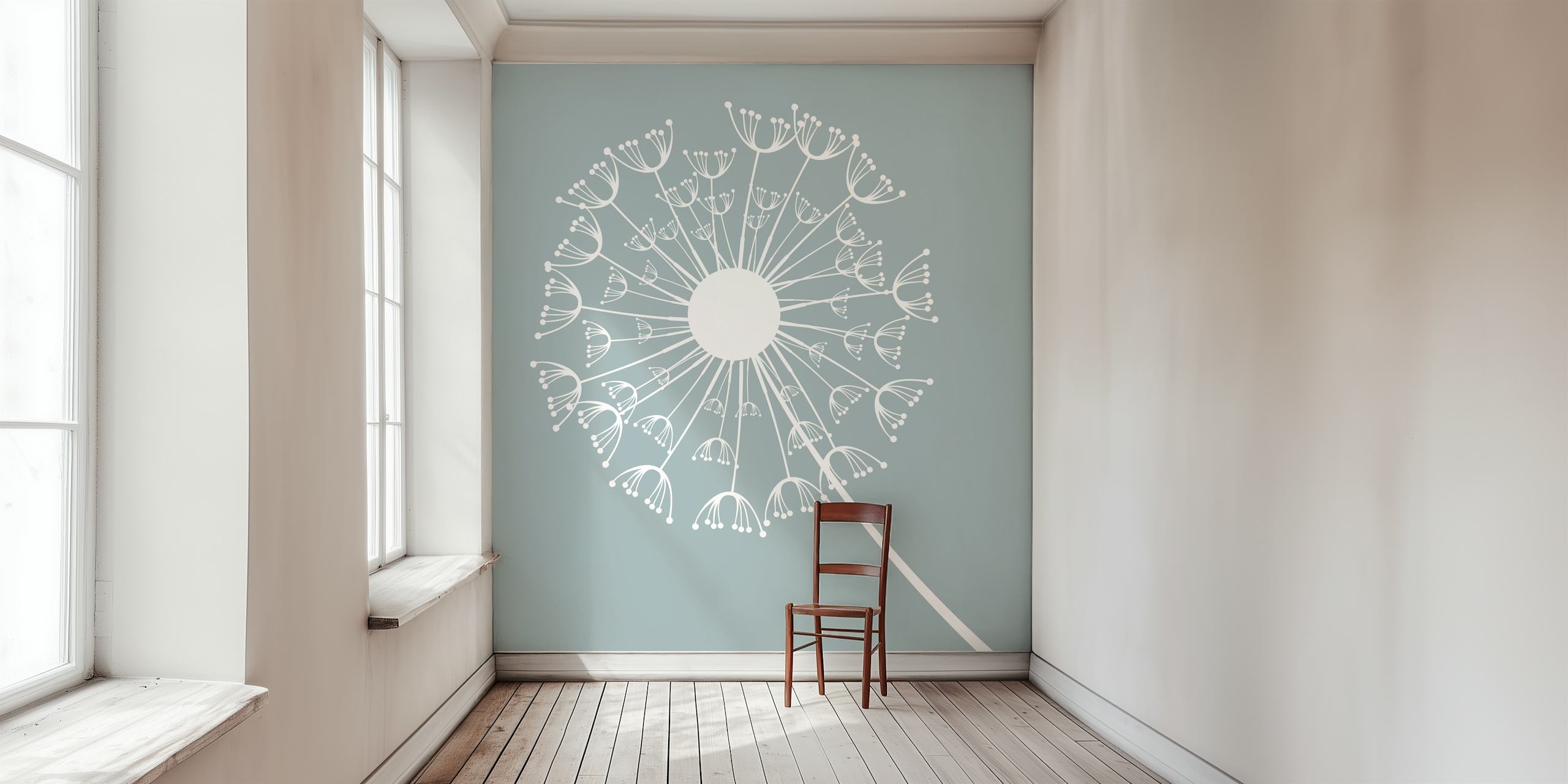 Mint white dandelion floral pattern wallpaper