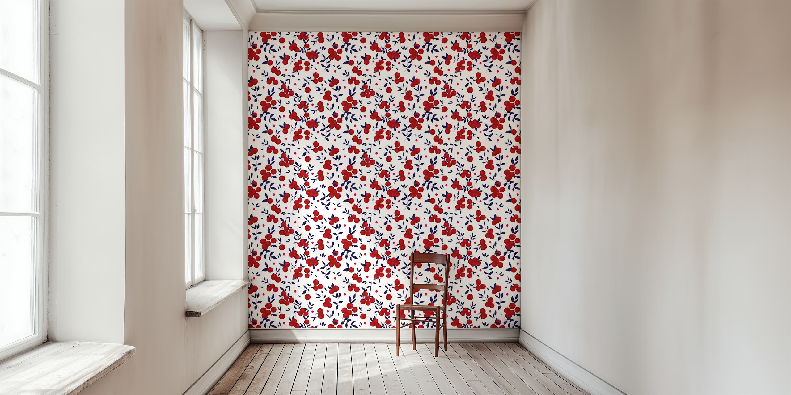 Red floral pattern on white background wallpaper