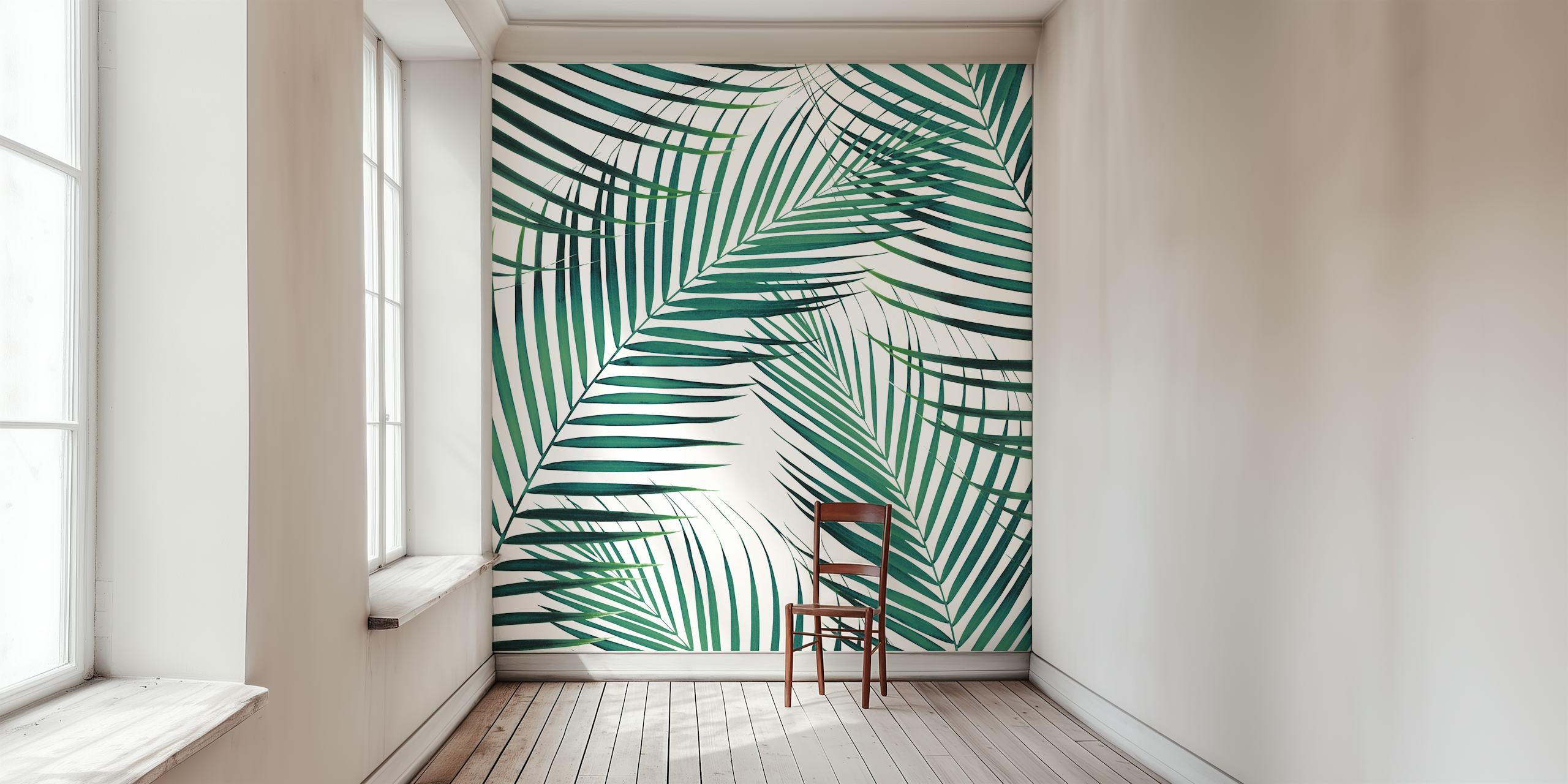 Palm Leaves Green Cali 1 ταπετσαρία σε ένα δωμάτιο