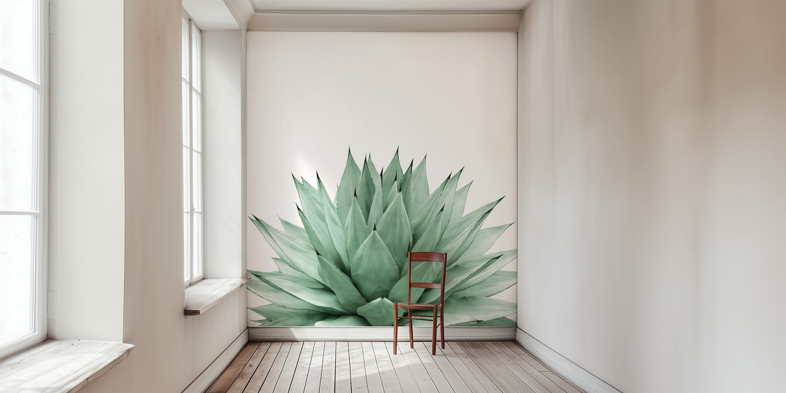 Close-up of a green agave plant wall mural exuding a calming summer ambiance