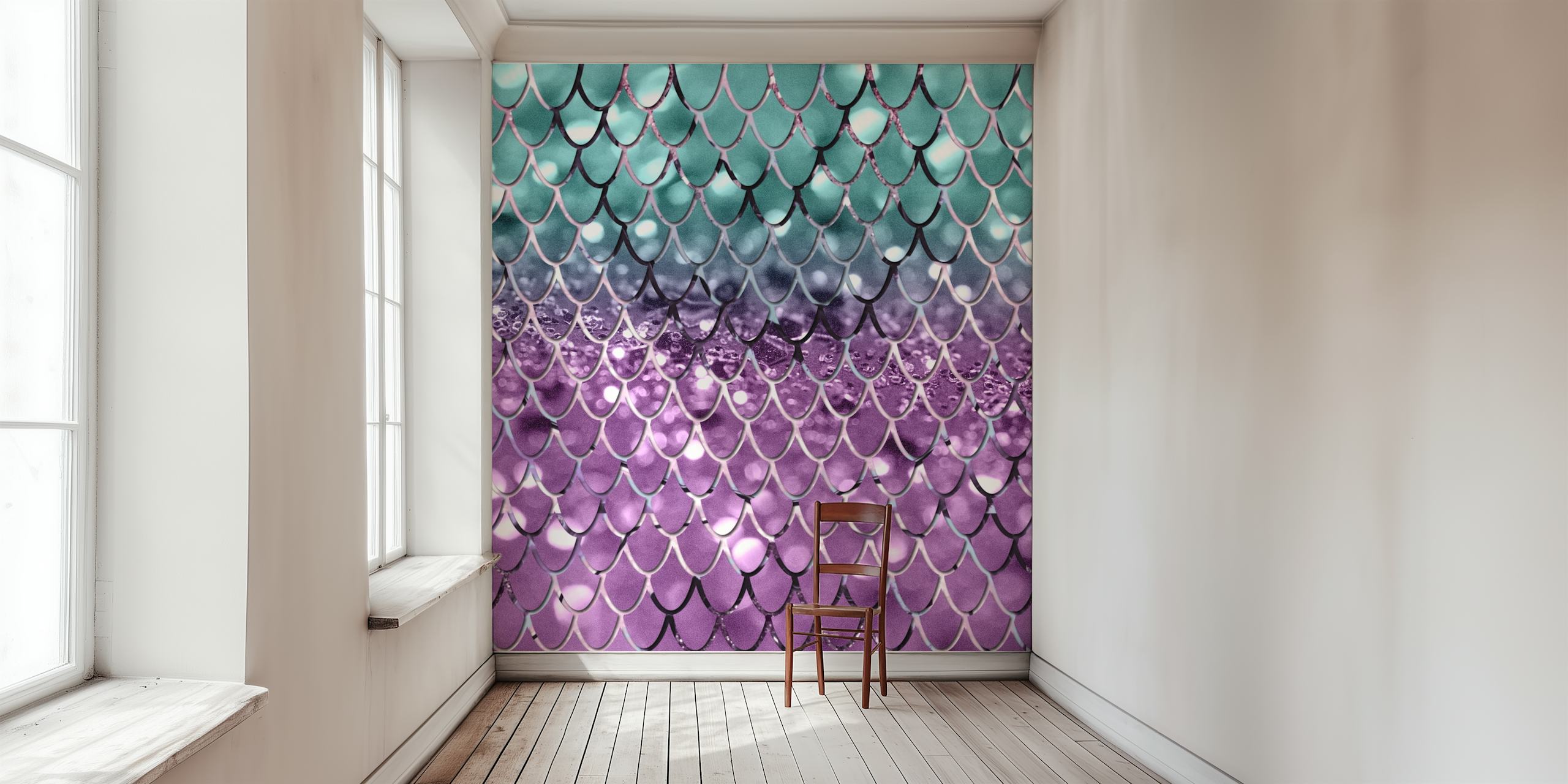 Mermaid scales wallpaper in a room