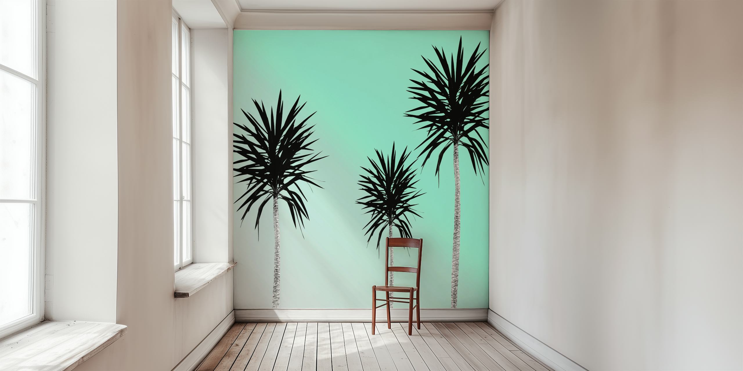 Minimalistyczne sylwetki palm na tle gradientu projekt tapety