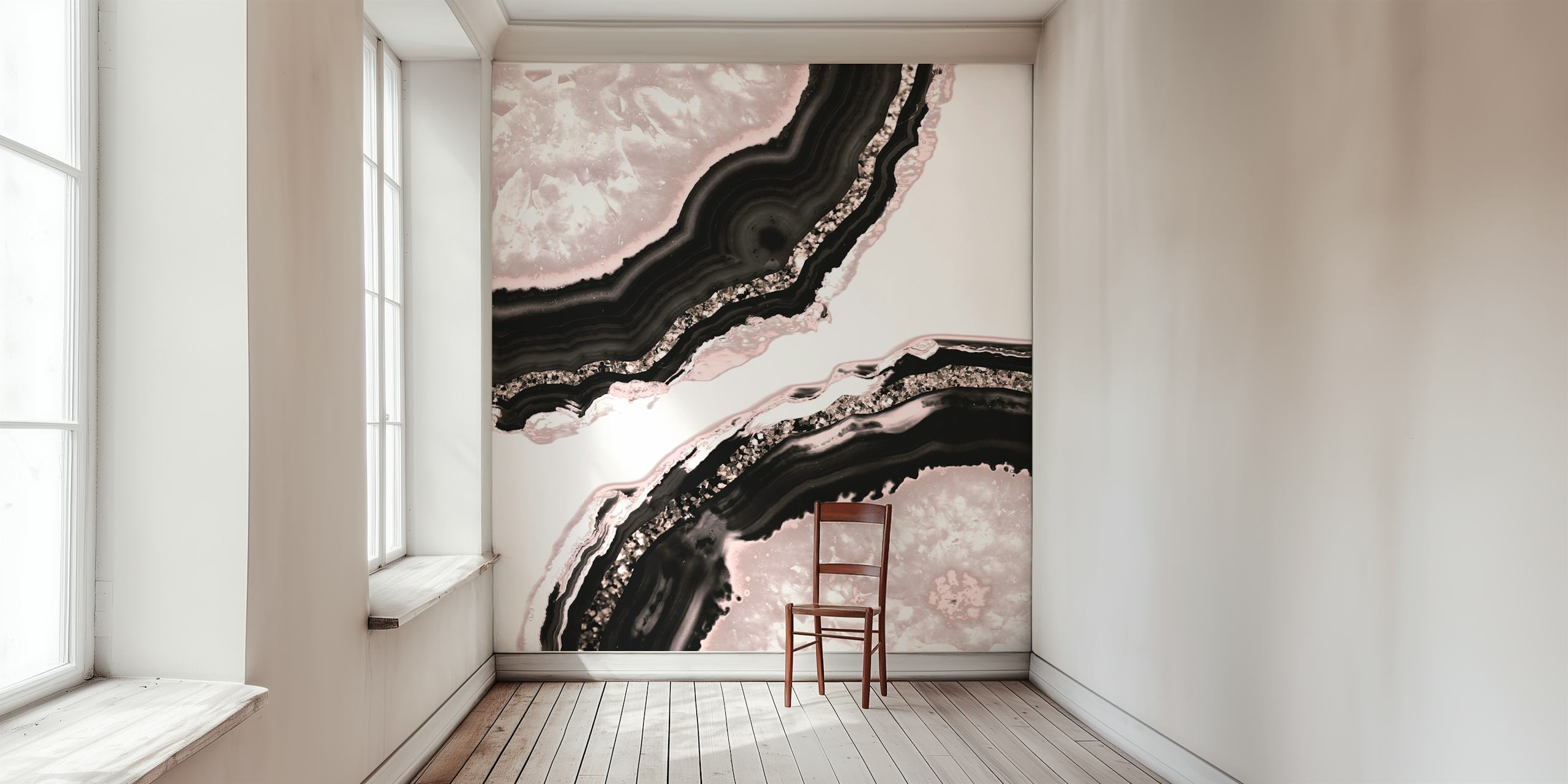 Agate pattern with pink and black hues wallpaper