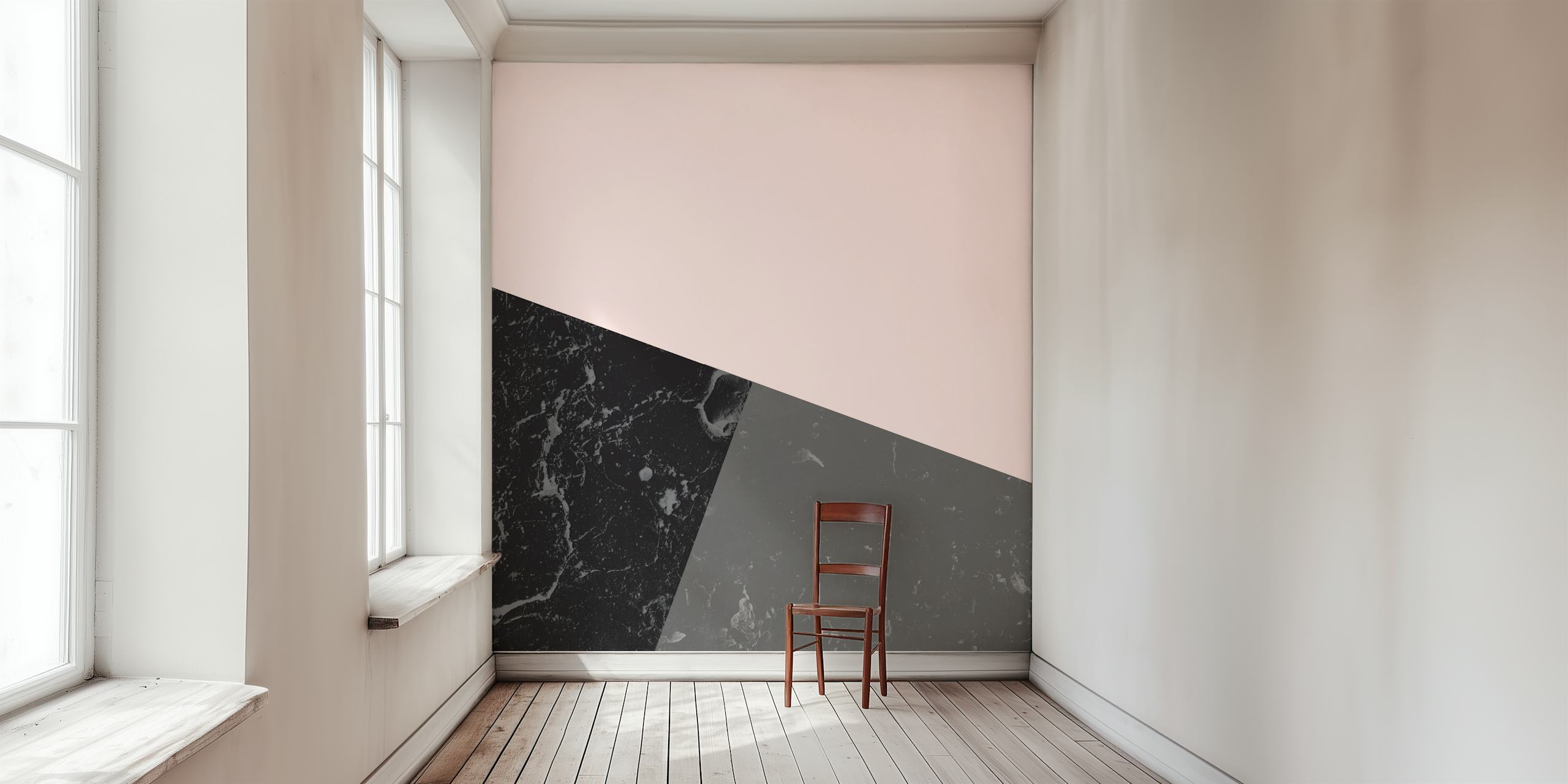 Marmurowa geometryczna fototapeta w kolorze różowo-czarnym z mieszanką odcieni czarnego marmuru, matowego różu i szarości w modnym designie.