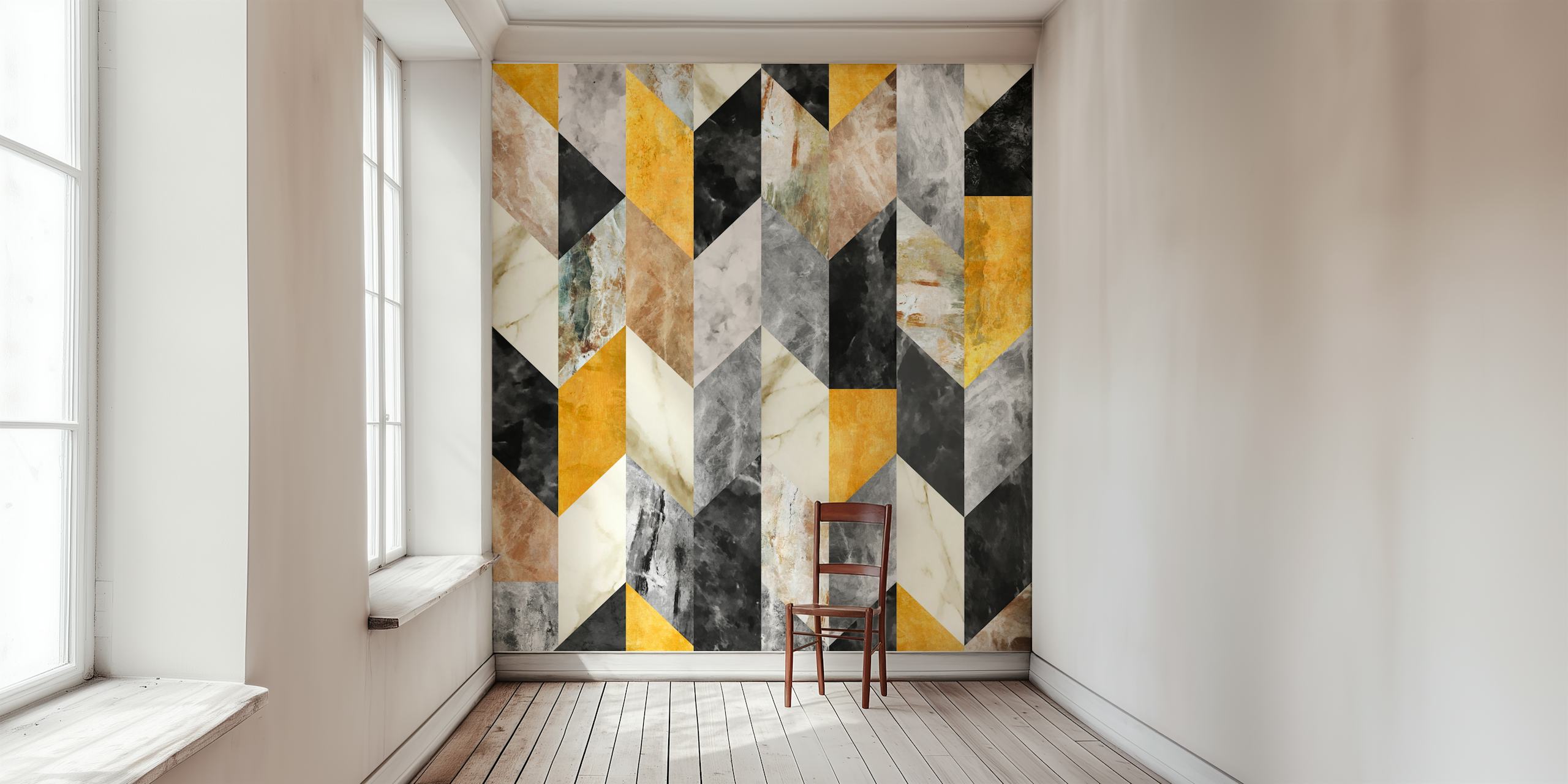 Geometric pattern in black, gold, and white colors wallpaper