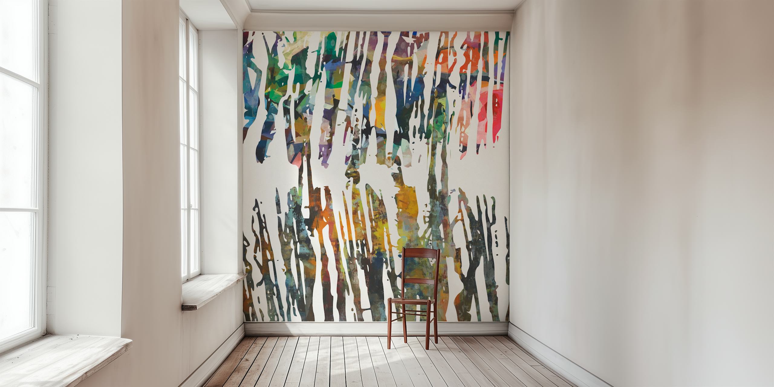 Abstract irregular and colorful brush strokes wall mural