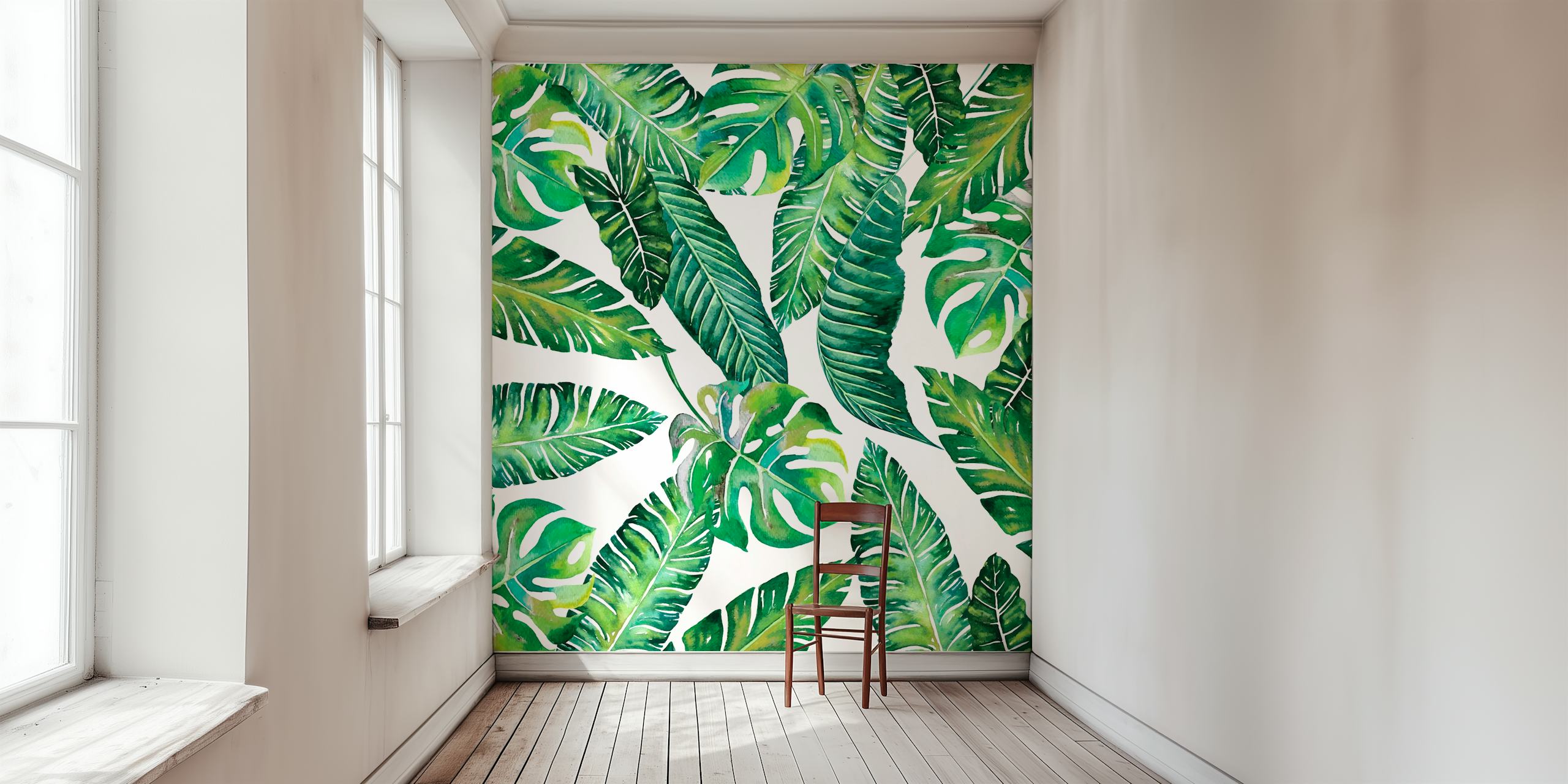 Jungle Leaves Banana Monstera papier peint dans une pièce
