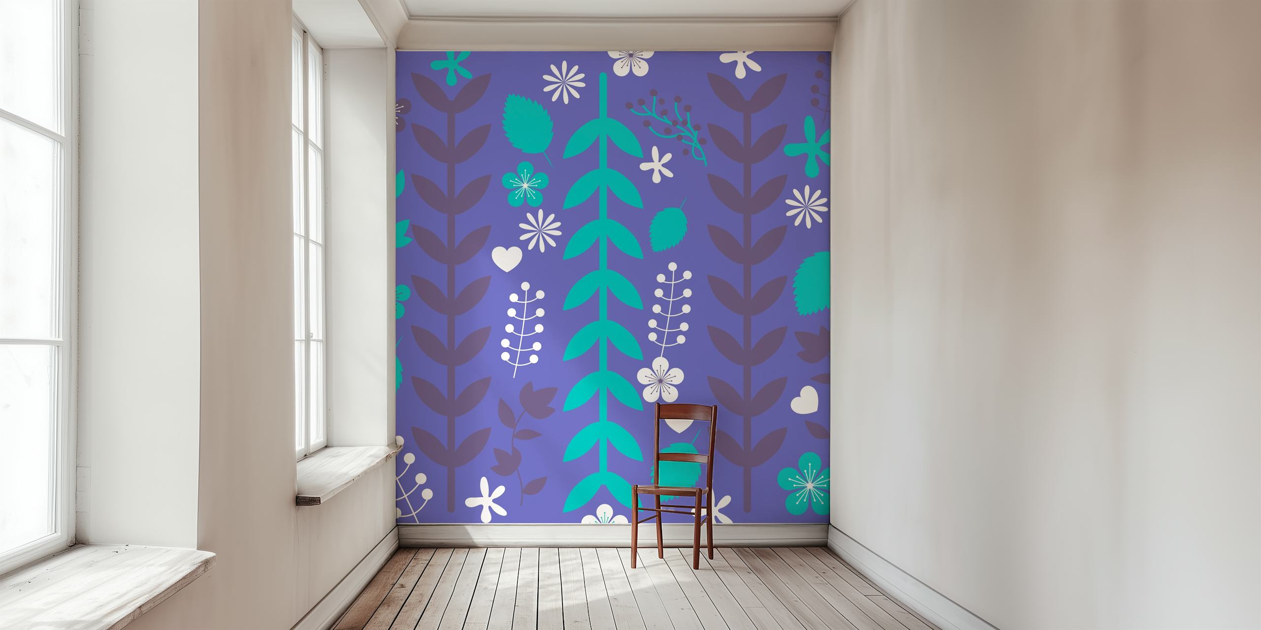 Very Peri Purple Blue Floral wallpaper in a room