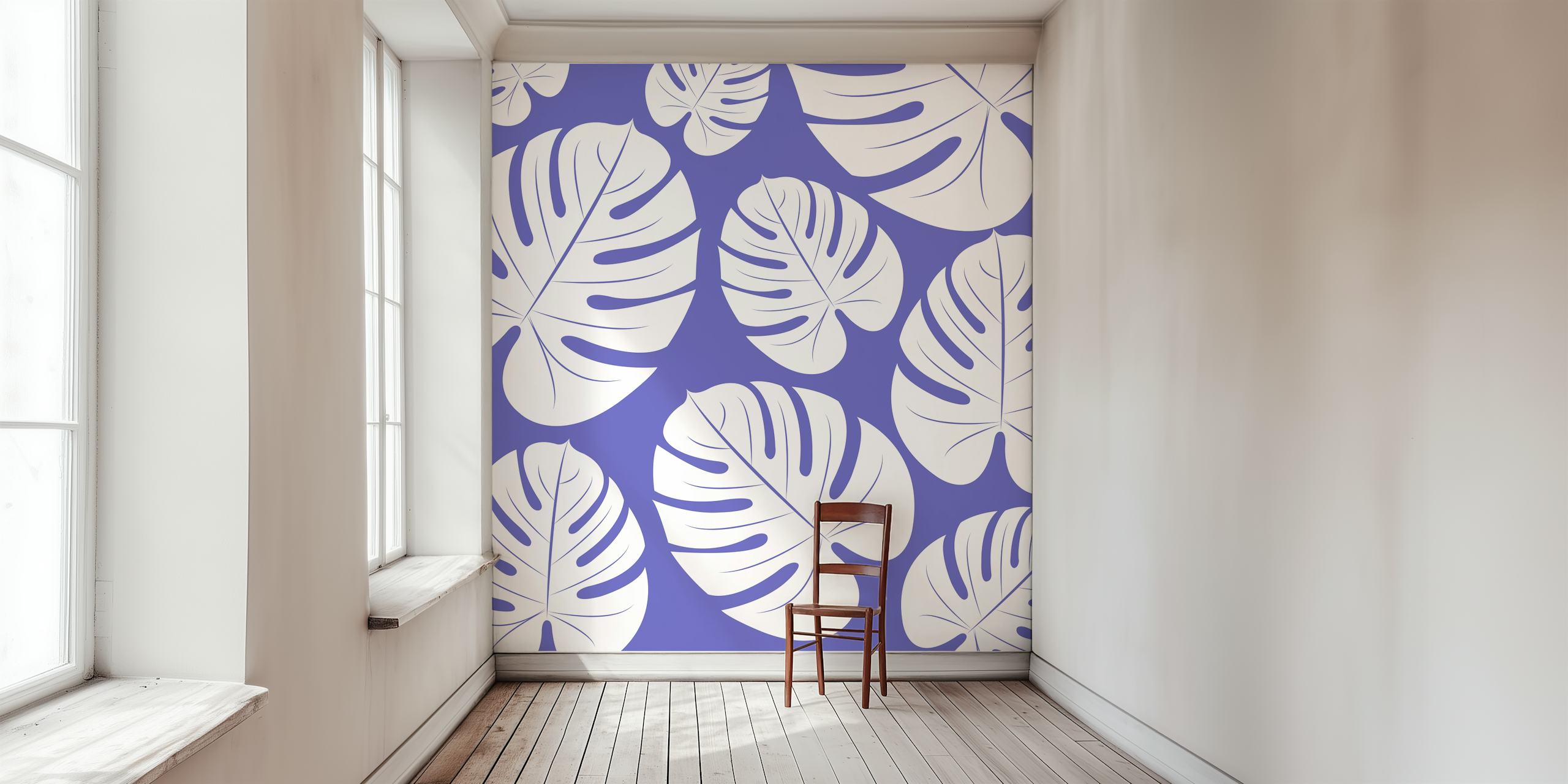 Palm Leaves Very Peri White wall mural design
