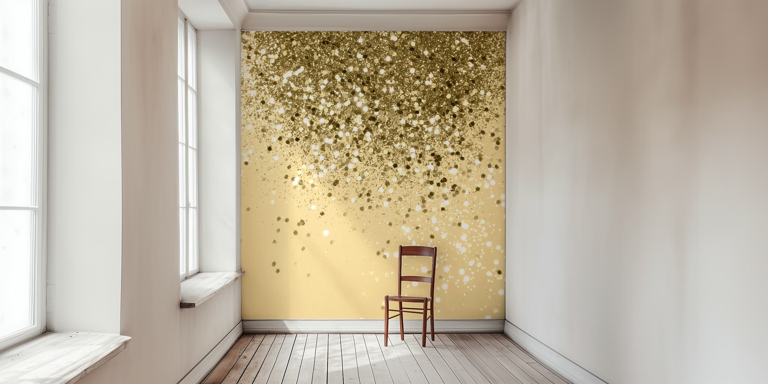 Mural de pared brillante Cali Summer Vibes que muestra motas doradas brillantes sobre un fondo neutro