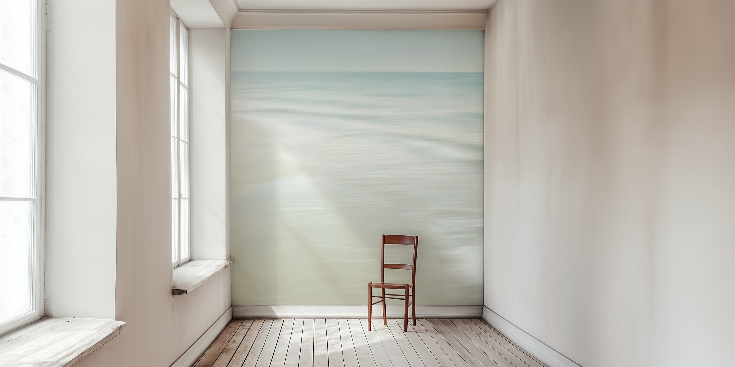 Papel de parede inspirado no oceano em um cômodo