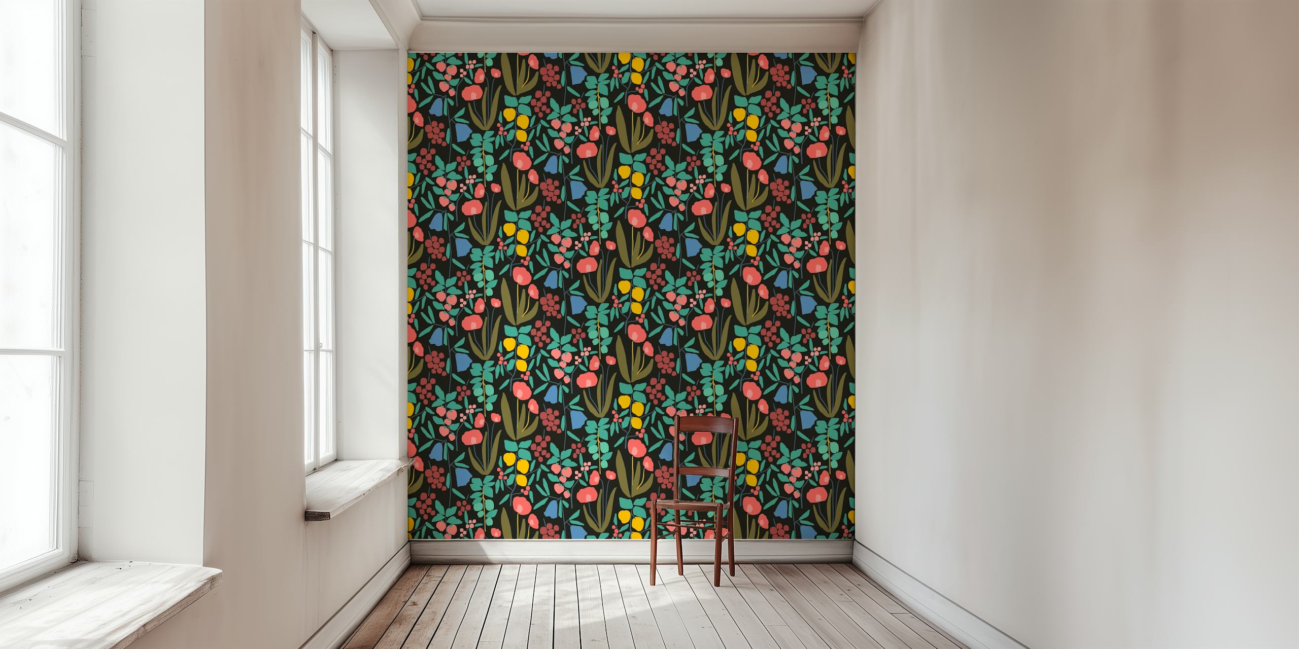 Colorful fruit and foliage pattern wall mural from happywall.com named Fruity Garden