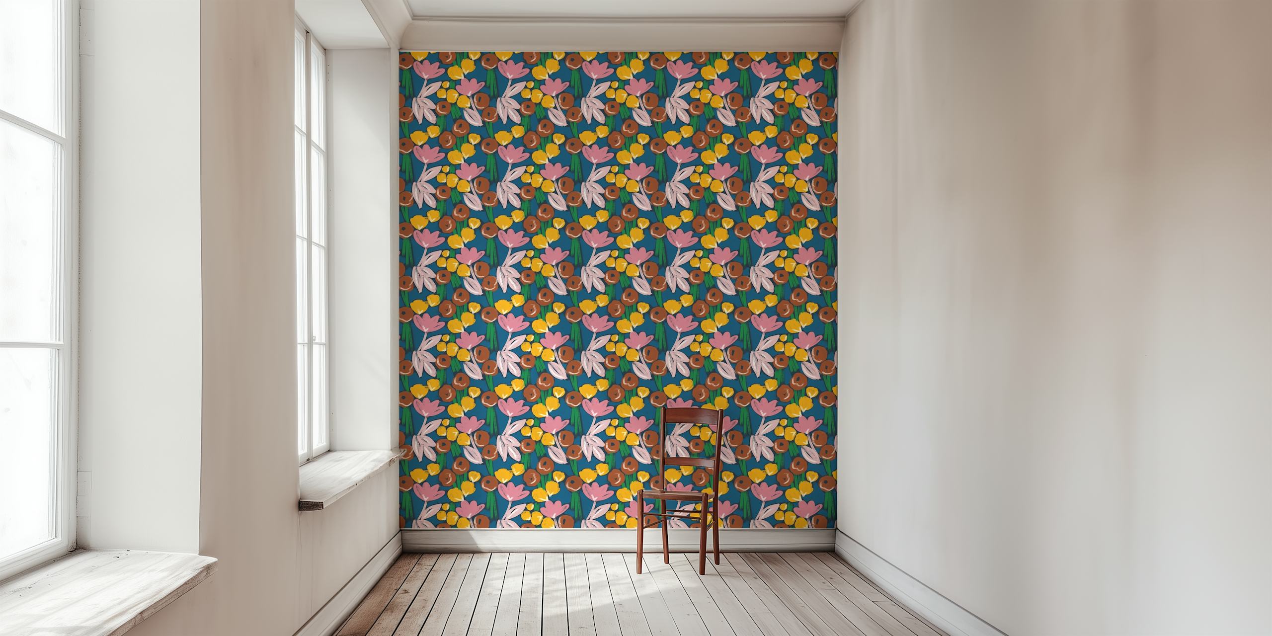 Colorful buttercup and flower pattern wallpaper