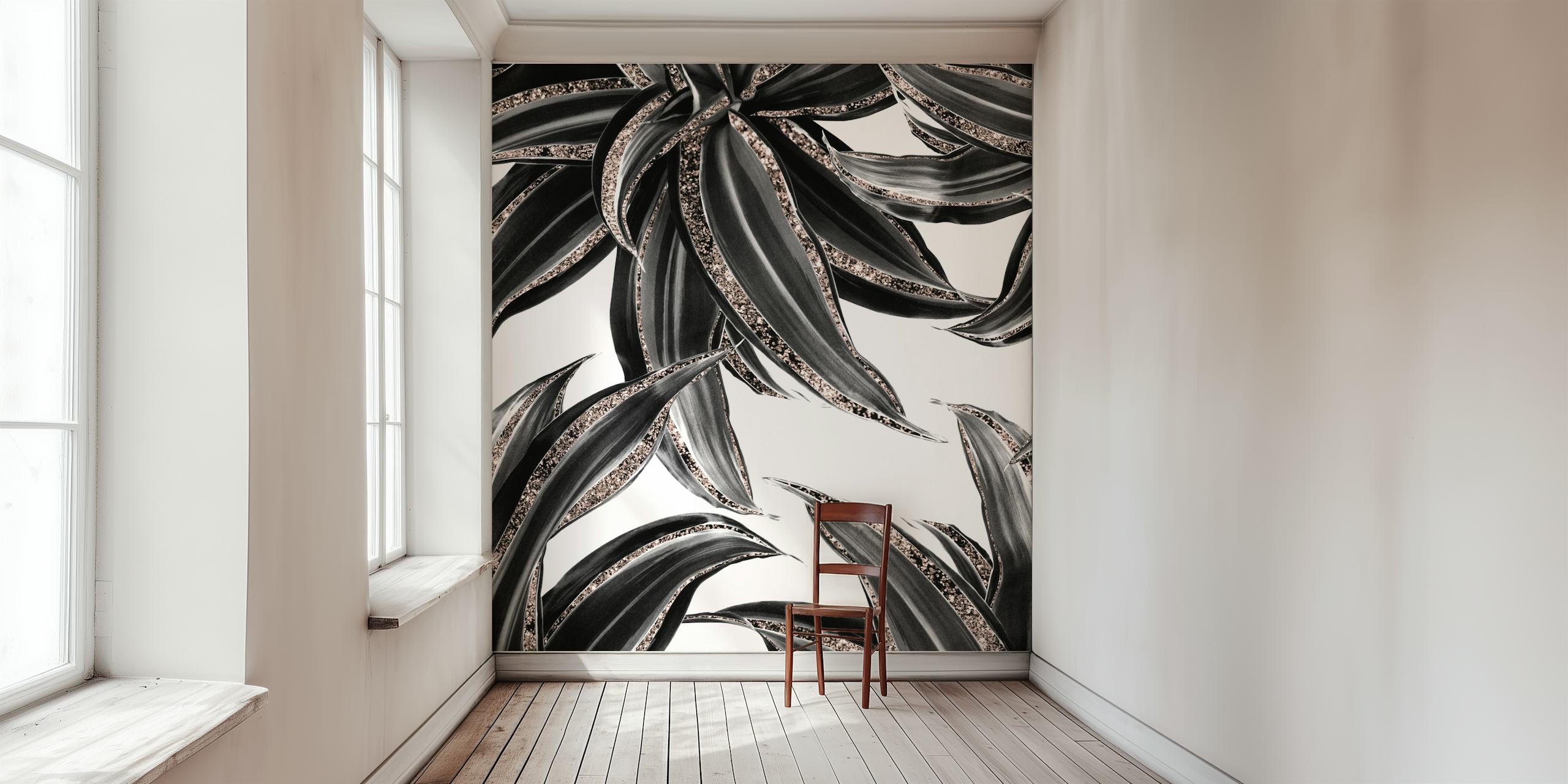 Tropical Leaves Rose Gold wallpaper in a room