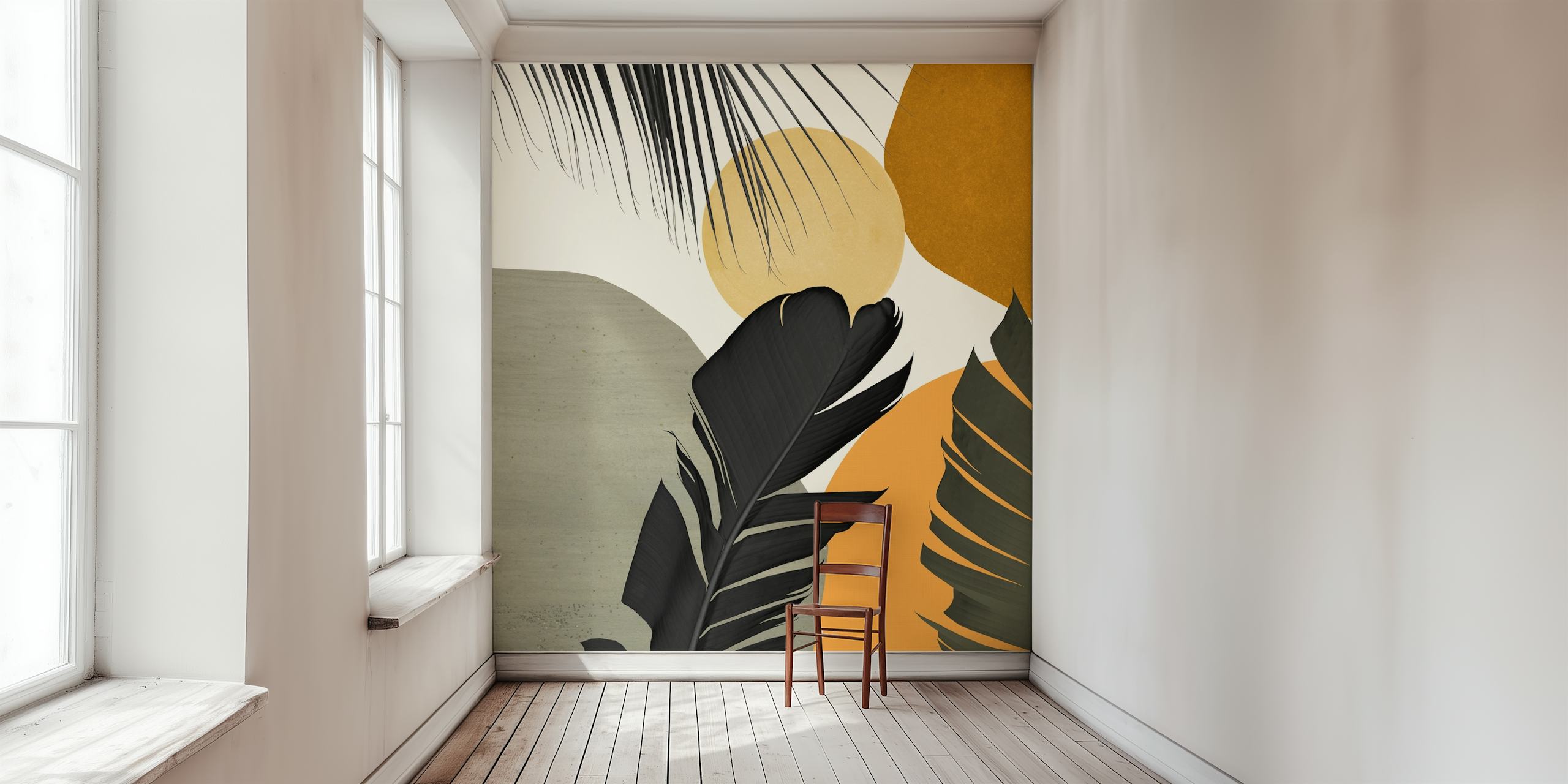 tropical palm leaf design with earthy tones abstract wallpaper