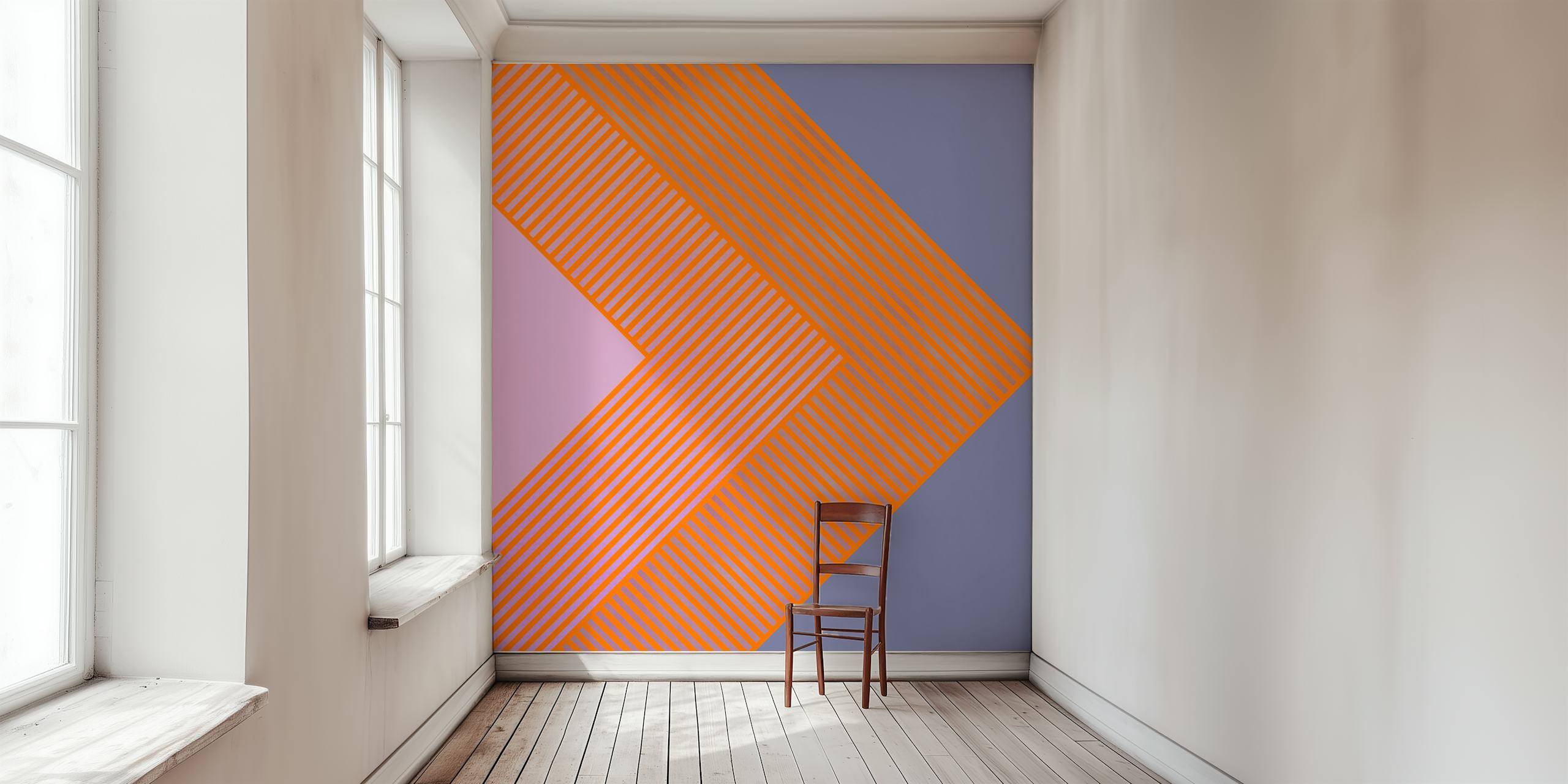 Fototapeta Mid Century Stripes Orange s dynamickými oranžovými linkami na pastelovém pozadí