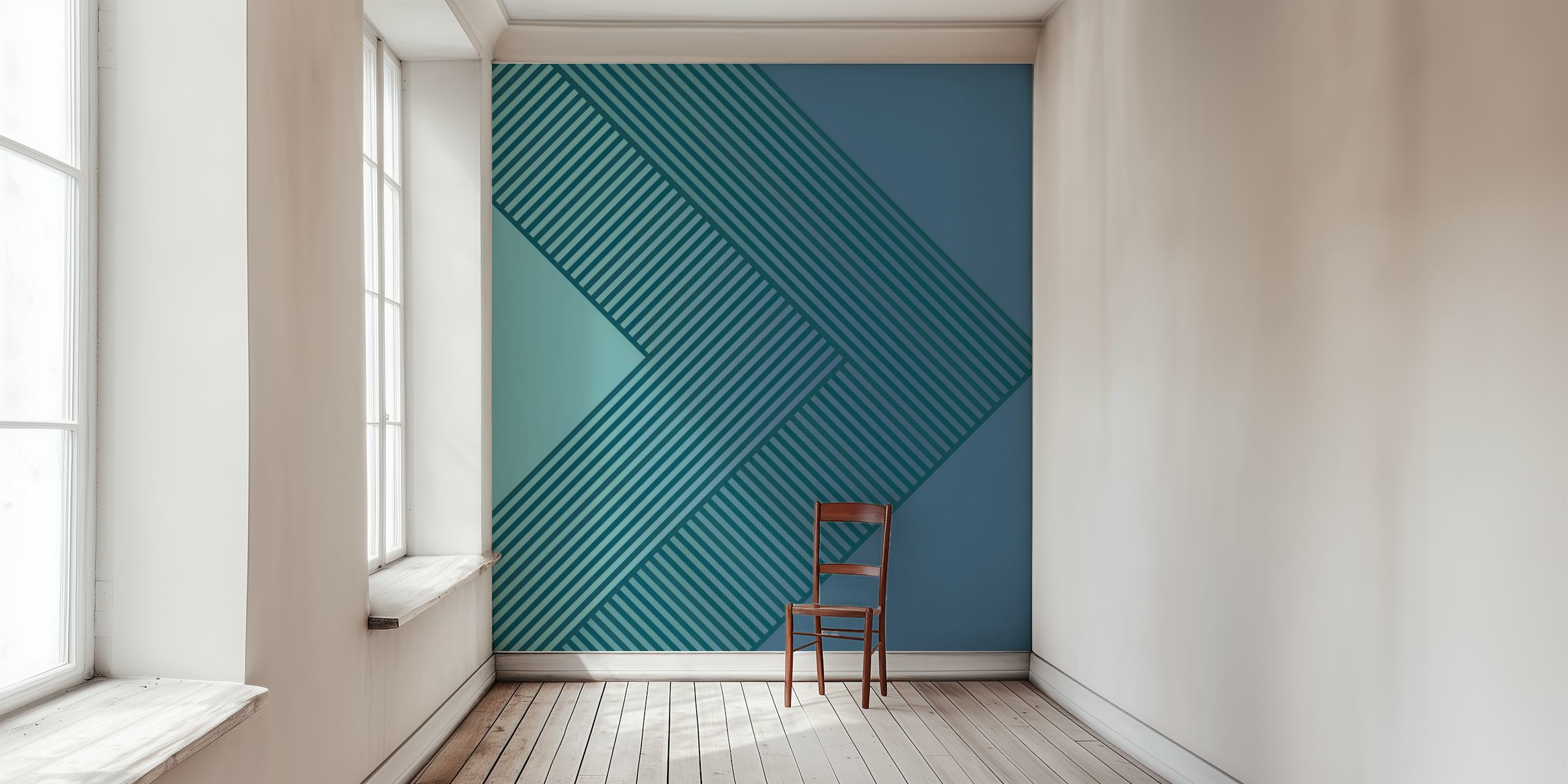 Geometric shapes in blue and green tones on wallpaper